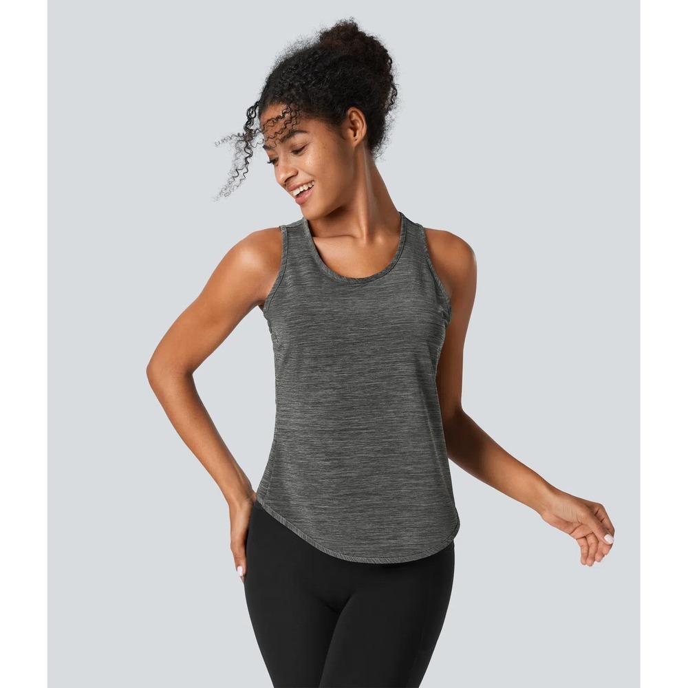 Halara Back Curved Hem Sleeveless Yoga Tank Top in Deep Gray Texture Small NWT‎